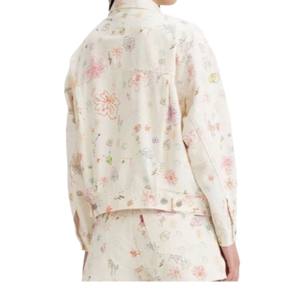 Levis Original Style Trucker AOP All Over Print Floral Denim Jean Women Large - Picture 2 of 8